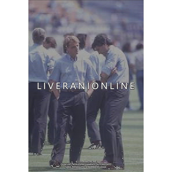 DIAP-RETROSPETTIVA STEFANO CAROBBI CALCIATORE NELLA FOTO STEFANO CAROBBI CON SERGIO SANTARINI NELL\'ANNO 1988-89 AG ALDO LIVERANI SAS