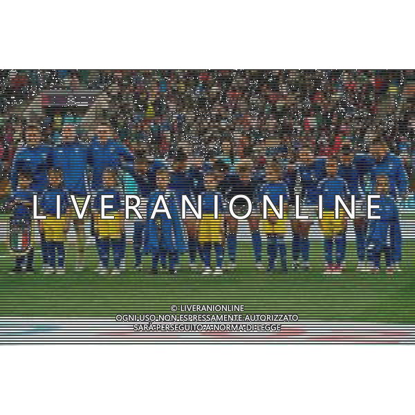 TVEM July 07, 2025 Geneva, Switzerland - Portugal vs Italy - Women\'s UEFA Euro 2025 - Stade de Geneve. In the pic: Players of Italy line up during the National Anthems ©TVEM Emmanuele Mastrodonato - AGENZIA ALDO LIVERANI SAS
