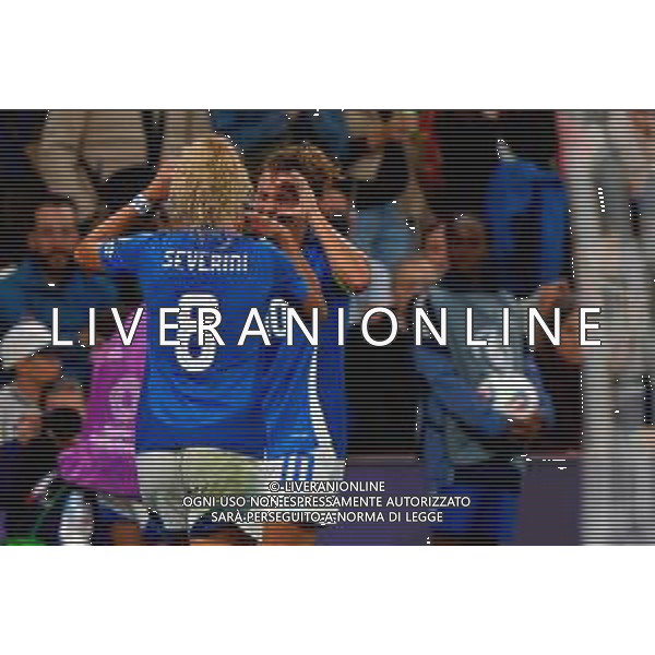 TVEM July 07, 2025 Geneva, Switzerland - Portugal vs Italy - Women\'s UEFA Euro 2025 - Stade de Geneve. In the pic: Cristiana Girelli of Italy celebrates after scoring a goal with Emma Severini of Italy ©TVEM Emmanuele Mastrodonato - AGENZIA ALDO LIVERANI SAS