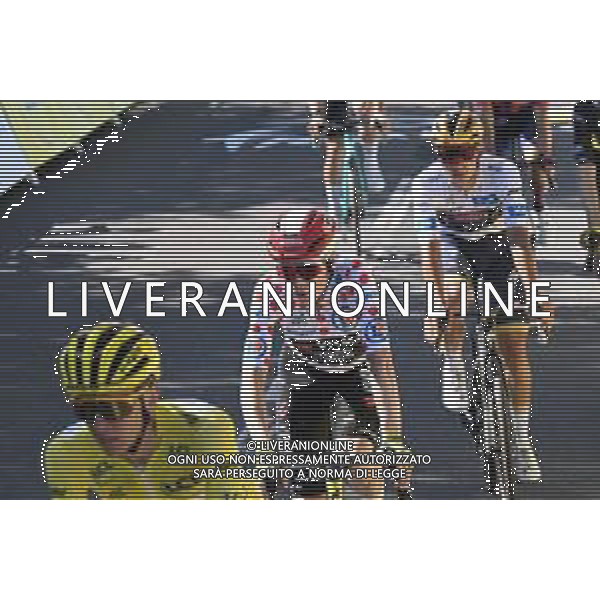10-07-2025 Tour De France; Tappa 06 Bayeux - Vire Normandie; 2025, Uae Team Emirates - Xrg; 2025, Visma - Lease A Bike; 2025, Soudal - Quick Step; Pogacar, Tadej; Vingegaard, Jonas; Evenepoel, Remco; Vire Normandie; ©SIROTTI - AGENZIA ALDO LIVERANI SAS