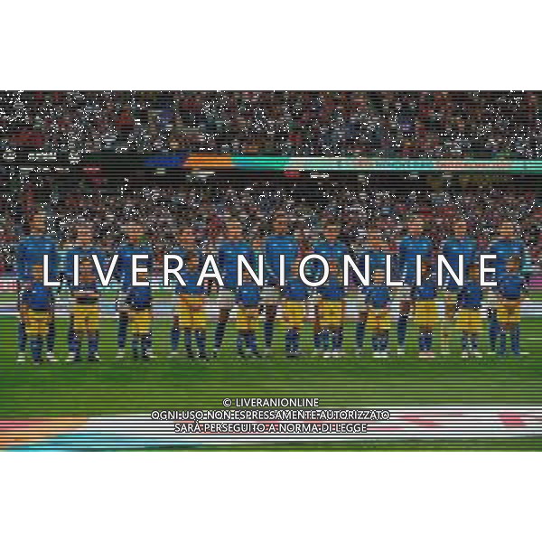 TVEM July 11, 2025 Bern, Switzerland - Italy vs Spain - Women\'s UEFA Euro 2025 - Stadion Wankdorf. In the pic: Players of Italy line up during the National Anthems -TVEM Italia vs Spagna Campionati Europei femminili UEFA Euro 2025 BERNA - SVIZZERA 11.07.2025 ©TVEM Emmanuele Mastrodonato - AGENZIA ALDO LIVERANI SAS