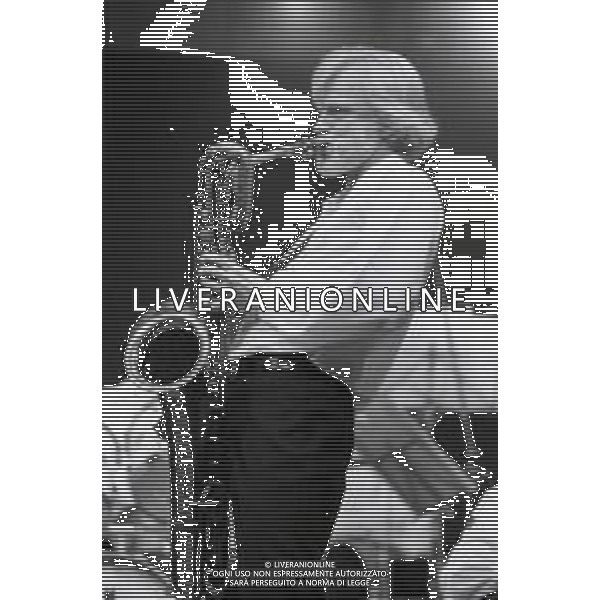 NEG-RETROSPETTIVA GERRY MULLIGAN JAZZ NELLA FOTO GERRY MULLIGAN A TORINO NELL\'ANNO 1982 AG ALDO LIVERANI SAS