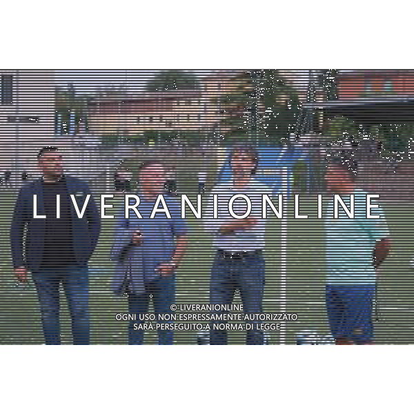 Luigi Tavernise vice presidente del ChievoVerona, Pietro La Terza presidente del ChievoVerona, Damiano Tommasi sindaco di Verona e Riccardo Allegretti allenatore del ChievoVerona Presentazione squadra e primo allenamento ChievoVerona Chievo 19-07-2025 Bottagisio sports center foto Ricky Monteiro Martins/Agenzia Liverani sas- AGENZIA ALDO LIVERANI SAS