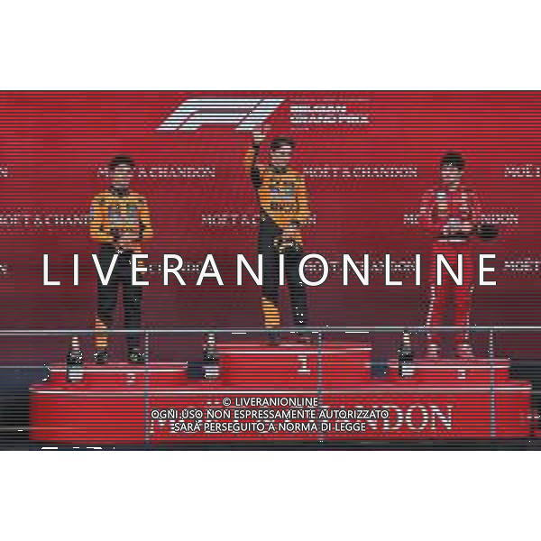 The podium (L to R): Lando Norris (GBR) McLaren, second; Oscar Piastri (AUS) McLaren, race winner; Charles Leclerc (MON) Ferrari, third. 27.07.2025. Formula 1 World Championship, Rd 13, Belgian Grand Prix, Spa Francorchamps, Belgium, Race Day. - www.xpbimages.com, EMail: requests@xpbimages.com © Copyright: Moy / XPB Images ONLY ITALY-AG ALDO LIVERANI SAS