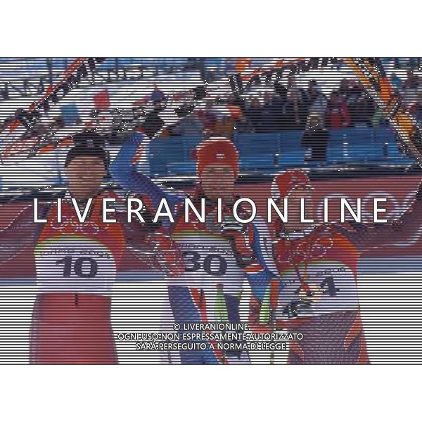 SESTRIERE 12/02/06 XX OLIMPIADI INVERNALI DISCESA LIBERA NELLA FOTO WALCHHOFER MICHAEL CON DENERIAZ ANTOINE E KERNEN BRUNO PH GIGI ARCAINI/AG.ALDO LIVERANI