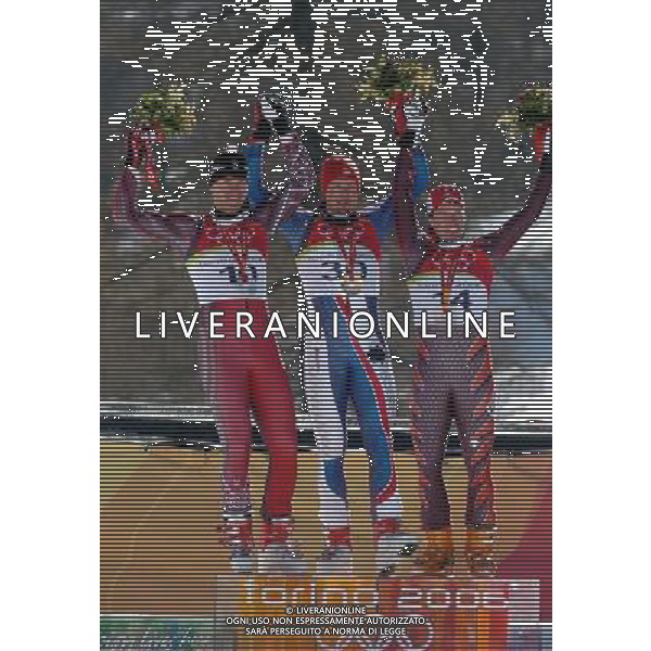 SESTRIERE 12/02/06 XX OLIMPIADI INVERNALI DISCESA LIBERA NELLA FOTO WALCHHOFER MICHAEL CON DENERIAZ ANTOINE E KERNEN BRUNO PH GIGI ARCAINI/AG.ALDO LIVERANI 