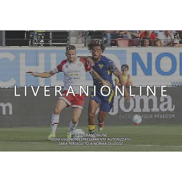 Antoine Bernède of Hellas Verona FC battle for the ball with Daniele Casiraghi of FC Sudtirol during SudTirol vs Hellas Verona FC, 4° Test Match, at Druso stadium in Bolzano (BZ), on August 03, 2025. (Photo by Davide Casentini) AG ALDO LIVERANI SAS