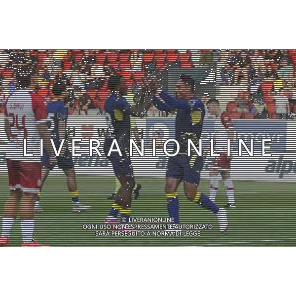 Santana do Nascimiento Giovane of Hellas Verona FC celebrates after scoring goal during SudTirol vs Hellas Verona FC, 4° Test Match, at Druso stadium in Bolzano (BZ), on August 03, 2025. (Photo by Davide Casentini) AG ALDO LIVERANI SAS