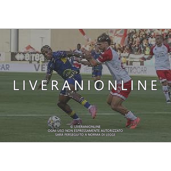 Jackson Tchatchoua of Hellas Verona FC battle for the ball with Simone Davi of FC Sudtirol during SudTirol vs Hellas Verona FC, 4° Test Match, at Druso stadium in Bolzano (BZ), on August 03, 2025. (Photo by Davide Casentini) AG ALDO LIVERANI SAS