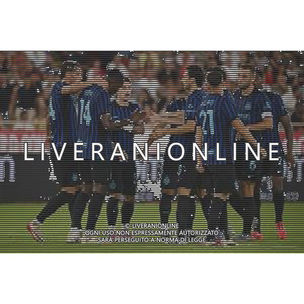 TVRG Monaco vs Inter nella foto giocatori Inter esultanza dopo il gol del 2 a 1 Monaco (MC) 08-08-2025 Stade Louis II Monaco vs Inter - amichevole precampionato foto Roberto Garavaglia/Agenzia Aldo Liverani sas