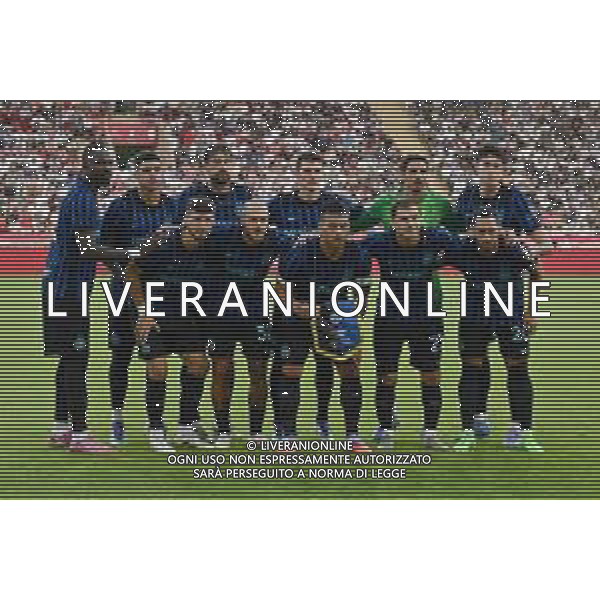 TVRG Monaco vs Inter nella foto formazione Inter, in piedi da SX Marcus Thuram (Inter), Luis Henrique de Lima (Inter), Francesco Acerbi (Inter), Benjamin Pavard (Inter), Yann Sommer (Inter) e Alessandro Bastoni (Inter); in basso da SX Petar Sucic (Inter), Federico Dimarco (Inter), Lautaro Martinez (Inter), Nicolò Barella (Inter) e Hakan Calhanoglu (Inter) Monaco (MC) 08-08-2025 Stade Louis II Monaco vs Inter - amichevole precampionato foto Roberto Garavaglia/Agenzia Aldo Liverani sas