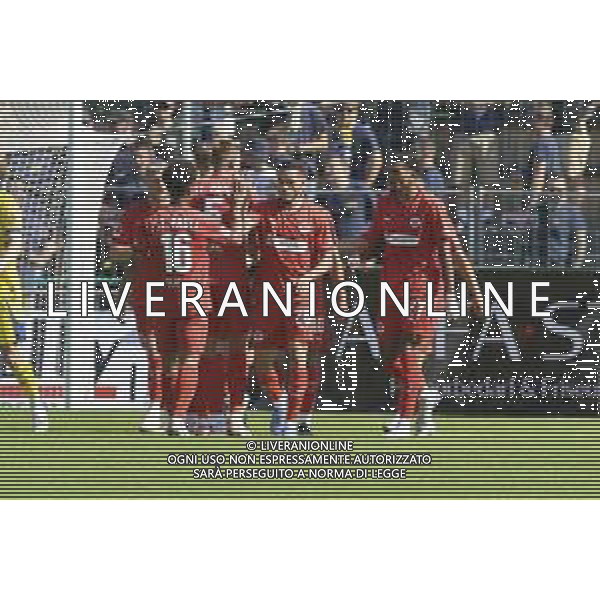St Pauli FC 1910 players jubilates after Andreas Hountondji of St Pauli FC 1910 scoring the goal during St Pauli FC 1910 vs Hellas Verona FC, 5° Test Match, at Velly Arena in Imst (A), on August 09, 2025. (Photo by Davide Casentini) AG ALDO LIVERANI SAS
