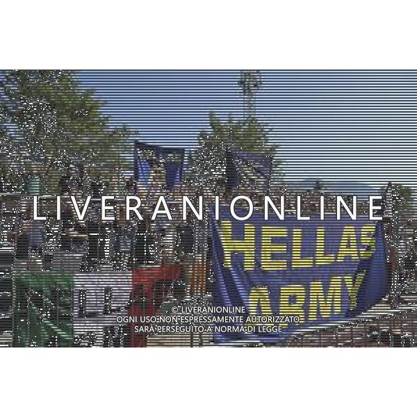 Hellas Veorna fans fans show their support during St Pauli FC 1910 vs Hellas Verona FC, 5° Test Match, at Velly Arena in Imst (A), on August 09, 2025. (Photo by Davide Casentini) AG ALDO LIVERANI SAS