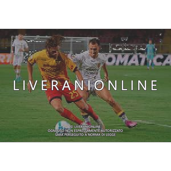 TVEM August 15, 2025 Lecce, Italy - US Lecce vs SS Juve Stabia - Coppa Italia round of 32 match 2025/26 - Via Del Mare Stadium. In the pic: Antonino Gallo of US Lecce and Lorenzo Carissoni of Juve Stabia ©TVEM Emmanuele Mastrodonato - AGENZIA ALDO LIVERANI SAS