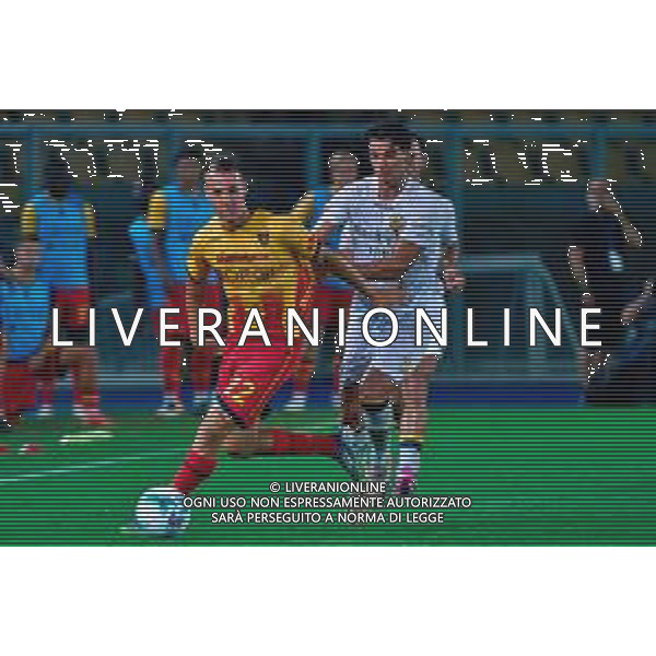 TVEM August 15, 2025 Lecce, Italy - US Lecce vs SS Juve Stabia - Coppa Italia round of 32 match 2025/26 - Via Del Mare Stadium. In the pic: Francesco Camarda of US Lecce in action against Giuseppe Leone of Juve Stabia ©TVEM Emmanuele Mastrodonato - AGENZIA ALDO LIVERANI SAS