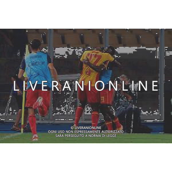 TVEM August 15, 2025 Lecce, Italy - US Lecce vs SS Juve Stabia - Coppa Italia round of 32 match 2025/26 - Via Del Mare Stadium. In the pic: Mohamed Kaba of US Lecce celebrates after scoring a goal with Konan N\'Dri of US Lecce ©TVEM Emmanuele Mastrodonato - AGENZIA ALDO LIVERANI SAS