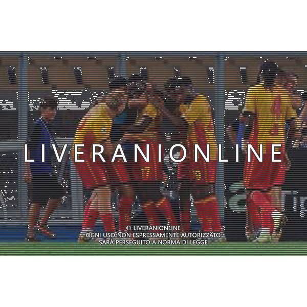 TVEM August 15, 2025 Lecce, Italy - US Lecce vs SS Juve Stabia - Coppa Italia round of 32 match 2025/26 - Via Del Mare Stadium. In the pic: Mohamed Kaba of US Lecce celebrates after scoring a goal with teammates ©TVEM Emmanuele Mastrodonato - AGENZIA ALDO LIVERANI SAS