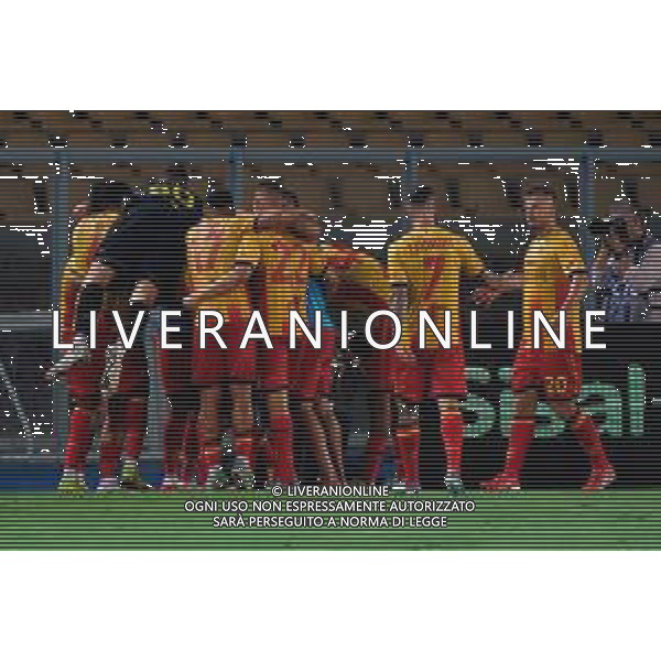 TVEM August 15, 2025 Lecce, Italy - US Lecce vs SS Juve Stabia - Coppa Italia round of 32 match 2025/26 - Via Del Mare Stadium. In the pic: Mohamed Kaba of US Lecce celebrates after scoring a goal with teammates ©TVEM Emmanuele Mastrodonato - AGENZIA ALDO LIVERANI SAS