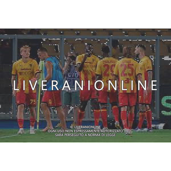 TVEM August 15, 2025 Lecce, Italy - US Lecce vs SS Juve Stabia - Coppa Italia round of 32 match 2025/26 - Via Del Mare Stadium. In the pic: Mohamed Kaba of US Lecce celebrates after scoring a goal with teammates ©TVEM Emmanuele Mastrodonato - AGENZIA ALDO LIVERANI SAS