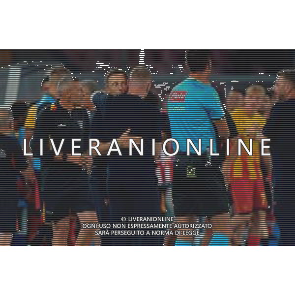TVEM August 15, 2025 Lecce, Italy - US Lecce vs SS Juve Stabia - Coppa Italia round of 32 match 2025/26 - Via Del Mare Stadium. In the pic: coach Eusebio Di Francesco of US Lecce and coach Ignazio Abate of Juve Stabia FOTO EMMANUELE MASTRODONATO-AG ALDO LIVERANI SAS