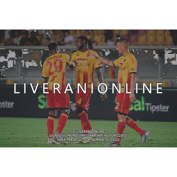 TVEM August 15, 2025 Lecce, Italy - US Lecce vs SS Juve Stabia - Coppa Italia round of 32 match 2025/26 - Via Del Mare Stadium. In the pic: Lassana Coulibaly of US Lecce, Kialonda Gaspar of US Lecce and Francesco Camarda of US Lecce FOTO EMMANUELE MASTRODONATO-AG ALDO LIVERANI SAS