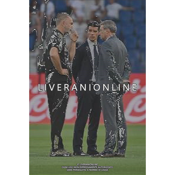 Atalanta vs Juventus nella foto da SX Igor Tudor allenatore Juventus, Francois Modesto direttore tecnico Juventus e Damien Comolli direttore generale Juventus a colloquio prima della gara Bergamo 16-08-2025 Stadio di Bergamo Atalanta vs Juventus - amichevole precampionato foto Roberto Garavaglia/Agenzia Aldo Liverani sas- AGENZIA ALDO LIVERANI SAS