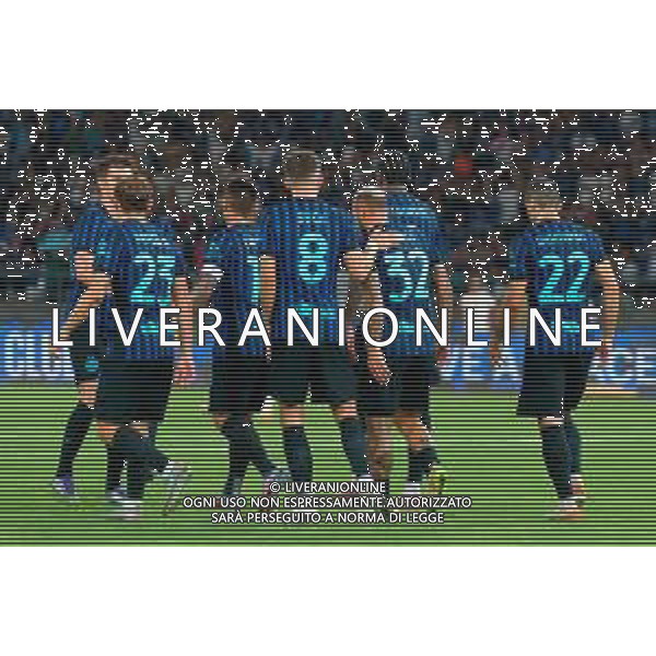 TVEM August 16, 2025 Bari, Italy - FC Inter vs Olympiacos FC - friendly match - San Nicola Stadium. In the pic: Federico Dimarco of FC Inter celebrates after scoring a goal with teammates ©TVEM Emmanuele Mastrodonato - AGENZIA ALDO LIVERANI SAS