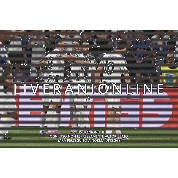 Atalanta vs Juventus nella foto giocatori Juventus esultanza dopo il gol del 2 a 0 Bergamo 16-08-2025 Stadio di Bergamo Atalanta vs Juventus - amichevole precampionato foto Roberto Garavaglia/Agenzia Aldo Liverani sas- AGENZIA ALDO LIVERANI SAS