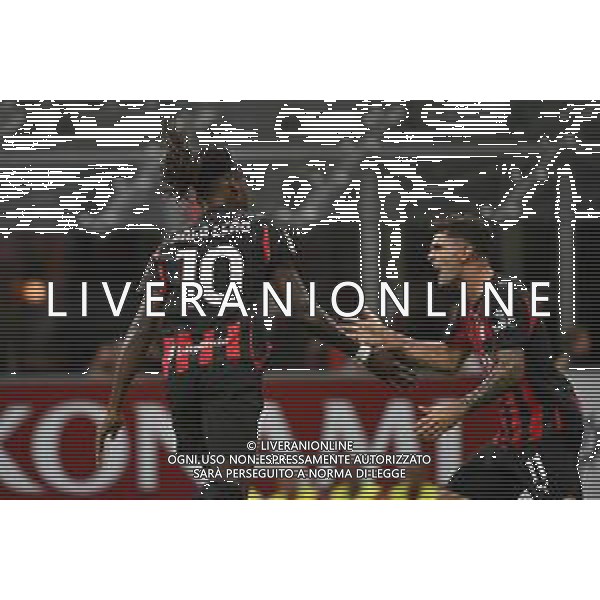 Milan vs Bari nella foto Rafael Leao (Milan) e Christian Mate Pulisic (Milan) esultanza dopo il gol dell\'1 a 0 Milano 17-08-2025 Stadio Giuseppe Meazza - San Siro Milan vs Bari Coppa Italia Frecciarossa - trentaduesimi di finale foto Roberto Garavaglia/Agenzia Aldo Liverani sas- AGENZIA ALDO LIVERANI SAS