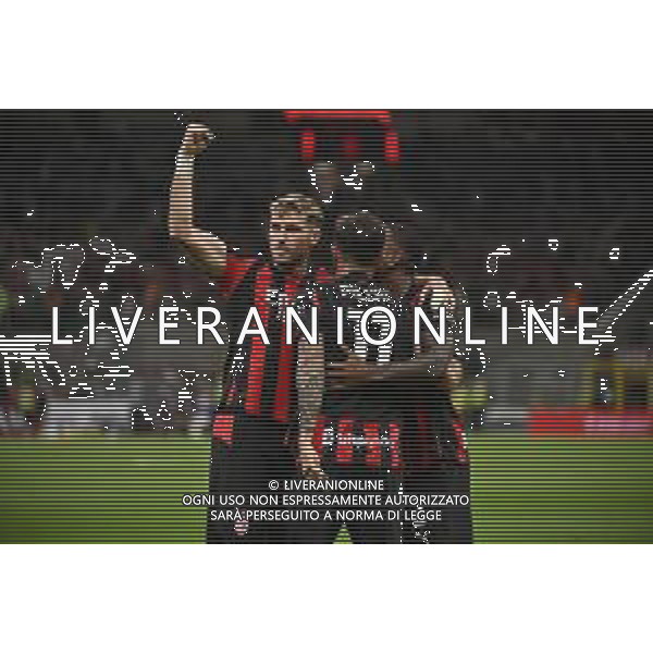 Milan vs Bari nella foto giocatori Milan esultanza dopo il gol del 2 a 0 Milano 17-08-2025 Stadio Giuseppe Meazza - San Siro Milan vs Bari Coppa Italia Frecciarossa - trentaduesimi di finale foto Roberto Garavaglia/Agenzia Aldo Liverani sas