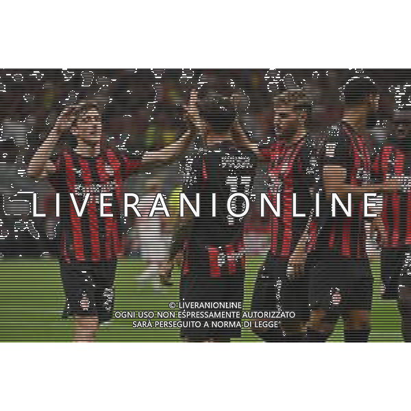 Milan vs Bari nella foto giocatori Milan esultanza dopo il gol del 2 a 0 Milano 17-08-2025 Stadio Giuseppe Meazza - San Siro Milan vs Bari Coppa Italia Frecciarossa - trentaduesimi di finale foto Roberto Garavaglia/Agenzia Aldo Liverani sas