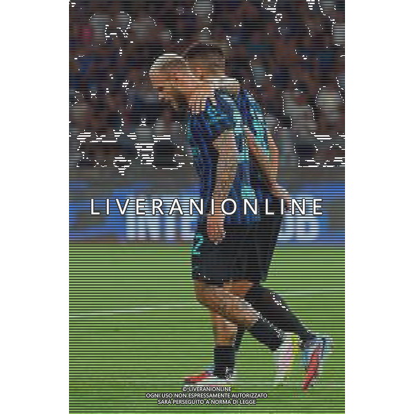 TVEM August 16, 2025 Bari, Italy - FC Inter vs Olympiacos FC - friendly match - San Nicola Stadium. In the pic: Federico Dimarco of FC Inter and Lautaro Martínez of FC Inter foto emmanuele mastrodonato-ag aldo liverani sas