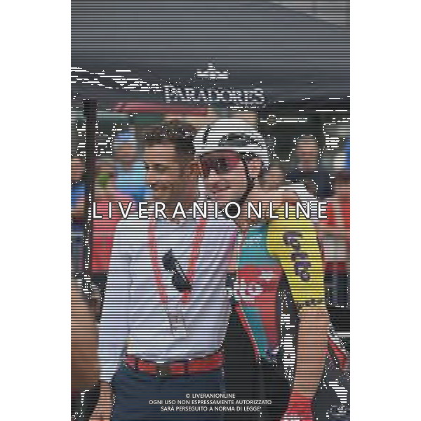 24-08-2025 Vuelta A Espana; Tappa 02 Alba - Limone Piemonte; 2025, Lotto; Viviani, Elia; Aru, Fabio; Alba; ©SIROTTI - AGENZIA ALDO LIVERANI SAS