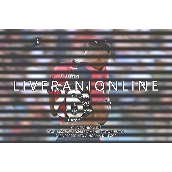24-8-2025. Cagliari calcio-ACF Fiorentina, 1¬∞ giornata campionato calcio italiano Serie A 2025/2026, stadio Unipol Domus Cagliari. Foto Salvatore Moi/Agenzia Aldo Liverani s.as. Nella foto: Yerry Mina Adam Obert Cagliari