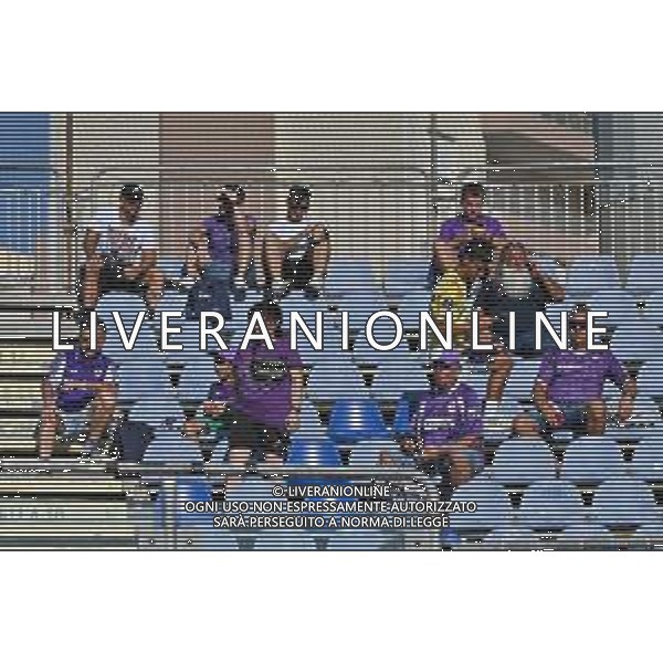 24-8-2025. Cagliari calcio-ACF Fiorentina, 1¬∞ giornata campionato calcio italiano Serie A 2025/2026, stadio Unipol Domus Cagliari. Foto Salvatore Moi/Agenzia Aldo Liverani s.as. Nella foto: Tifosi Fiorentina nel settore ospiti dello stadio Unipol Domus.