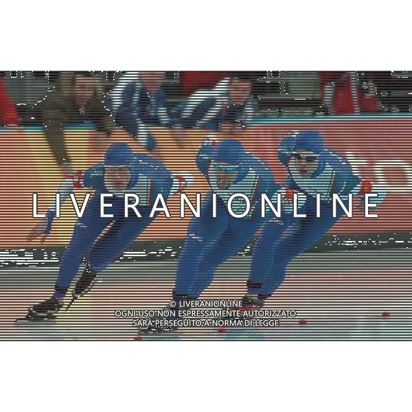 TORINO 16/02/2006 XX OLIMPIADI INVERNALI INSEGUIMENTO A SQUADRE SPEED SKATING NELLA FOTO FABRIS ENRICO CON ANESI MATTEO SANFRATELLO IPPOLITO, PH GIGI ARCAINI/AG.ALDO LIVERANI