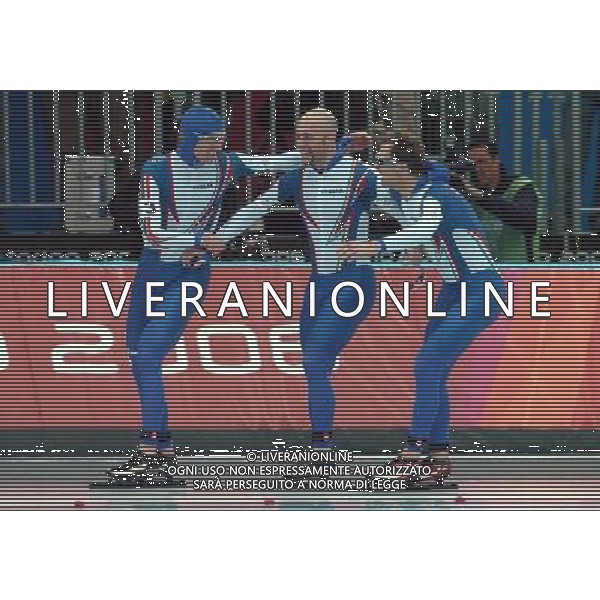 TORINO 16/02/2006 XX OLIMPIADI INVERNALI INSEGUIMENTO A SQUADRE SPEED SKATING NELLA FOTO FABRIS ENRICO CON SANFRATELLO IPPOLITO E ANESI MATTEO PH GIGI ARCAINI/AG.ALDO LIVERANI