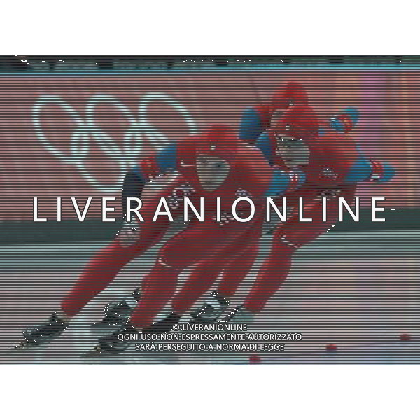TORINO 16/02/2006 XX OLIMPIADI INVERNALI INSEGUIMENTO A SQUADRE SPEED SKATING NELLA FOTO LA NAZIONALE NORVEGESE FLYGIND-LARSEN MIKAEL CON OKKO HAVARD E ERVIK ESKIL PH GIGI ARCAINI/AG.ALDO LIVERANI