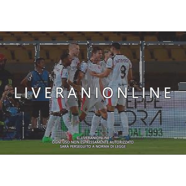 TVEM September 29, 2025 Lecce, Italy - US Lecce vs AC Milan - Italian soccer serie A 2024/25 - Via Del Mare Stadium. In the pic: Matteo Gabbia of AC Milan celebrates after scoring a goal with teammates that was after disallowed ©TVEM Emmanuele Mastrodonato - AGENZIA ALDO LIVERANI SAS