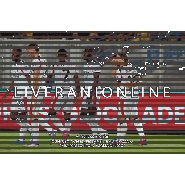 TVEM September 29, 2025 Lecce, Italy - US Lecce vs AC Milan - Italian soccer serie A 2024/25 - Via Del Mare Stadium. In the pic: Christian Pulisic of AC Milan celebrates after scoring a goal with teammates ©TVEM Emmanuele Mastrodonato - AGENZIA ALDO LIVERANI SAS