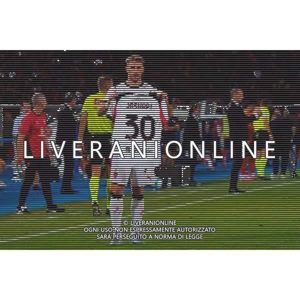 TVEM September 29, 2025 Lecce, Italy - US Lecce vs AC Milan - Italian soccer serie A 2024/25 - Via Del Mare Stadium. In the pic: Santiago Gimenez of AC Milan celebrates after scoring a goal with shirt of Ardon Jashari of AC Milan that was after disallowed ©TVEM Emmanuele Mastrodonato - AGENZIA ALDO LIVERANI SAS