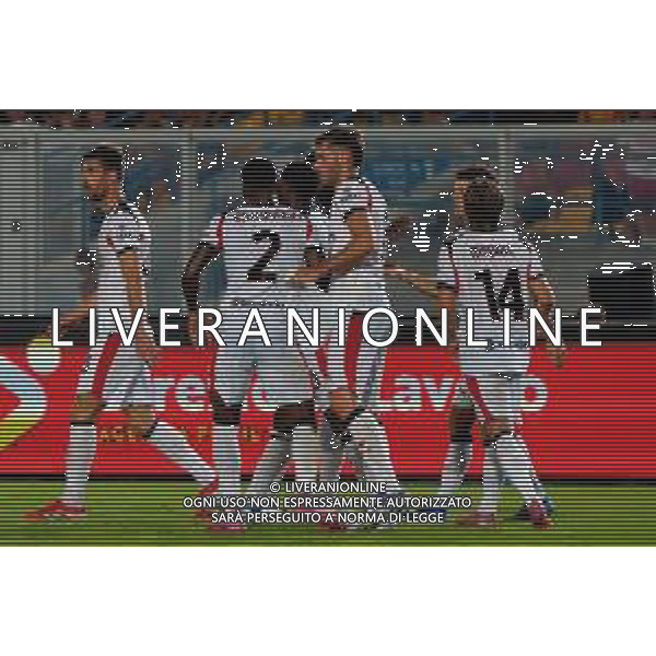 TVEM September 29, 2025 Lecce, Italy - US Lecce vs AC Milan - Italian soccer serie A 2024/25 - Via Del Mare Stadium. In the pic: Christian Pulisic of AC Milan celebrates after scoring a goal with teammates foto emmanuele mastrodonato-ag aldo liverani sas