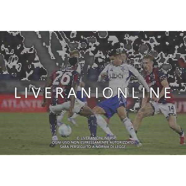 Alvaro Borja Morata Martin "Morata" of Como 1907 competes for the ball with Jhon Janer Lucumi Bonilla "Lucumi" of Bologna FC and Torbjorn Lysaker Heggem of Bologna FC during Bologna FC vs Como FC, 2° Serie A Enilive 2025-26 game at Renato Dall\'Ara stadium in Bologna (BO), Italy, on August 30, 2025. (Photo by Davide Casentini)- AGENZIA ALDO LIVERANI SAS