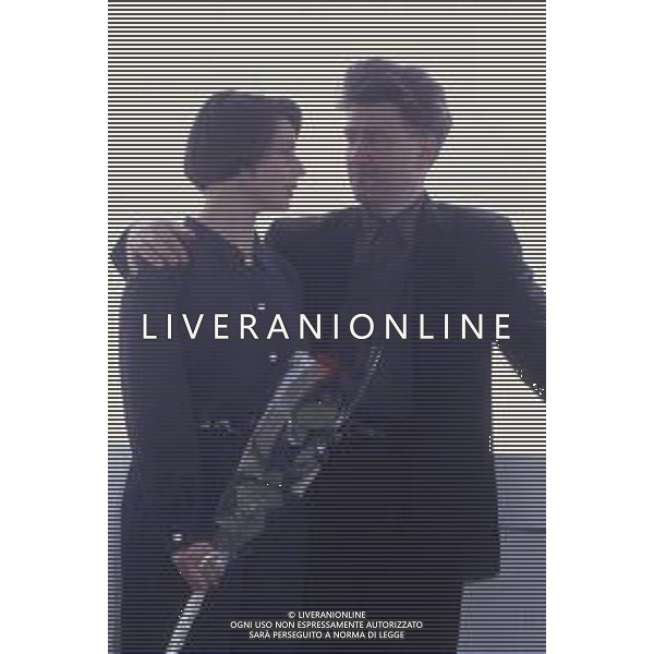 DIAP-RETROSPETTIVA ISABELLA ROSSELLINI ATTRICE NELLA FOTO ISABELLA ROSSELLINI CON DAVID LYNCH A CANNES NELL\'ANNO 1990 AG ALDO LIVERANI SAS