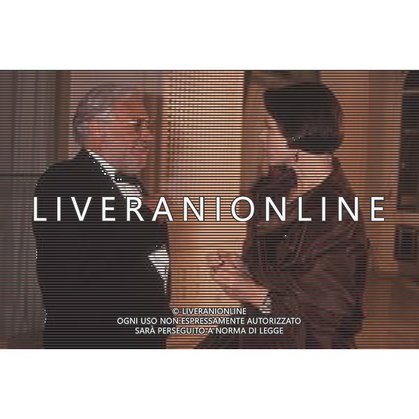 DIAP-RETROSPETTIVA ISABELLA ROSSELLINI ATTRICE NELLA FOTO ISABELLA ROSSELLINI CON PAOLO VILLAGGIO A CANNES NELL\'ANNO 1990 AG ALDO LIVERANI SAS