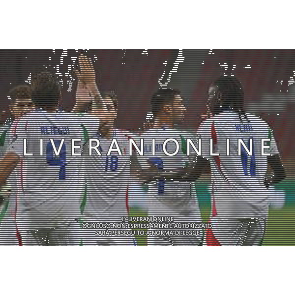 TVRG Israele vs Italia nella foto giocatori Italia esultanza dopo il gol dell\'1 a 0 Debrecen (HUN) 08-09-2025 Nagyerdei Stadion Israele vs Italia Qualificazioni Mondiali 2026 Gruppo I - 6a giornata foto Roberto Garavaglia/Agenzia Aldo Liverani sas