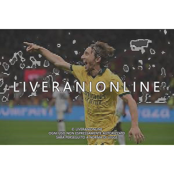 Milan vs Bologna nella foto Luka Modric (Milan) esultanza dopo il gol dell\'1 a 0 Milano 14-09-2025 Stadio Giuseppe Meazza - San Siro Milan vs Bologna Campionato Serie A Enilive - 3a giornata foto Roberto Garavaglia/Agenzia Aldo Liverani sas