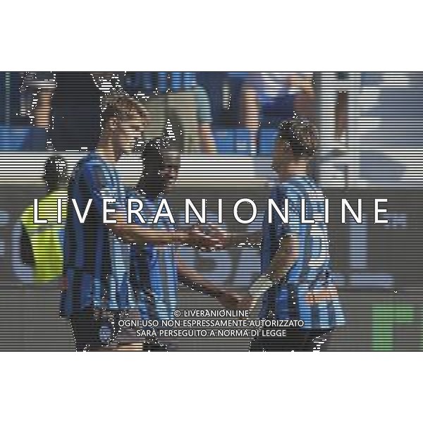 Charles De Ketelaere of Atalanta BC. celebrates with team mate during Atalanta BC vs US Lecce, 3° Serie A Enilive 2025-26 game at New Balance stadium in Bergamo (BG), Italy, on September 14, 2025. (Photo by Davide Casentini) ©TVDC Davide Casentini - AGENZIA ALDO LIVERANI SAS
