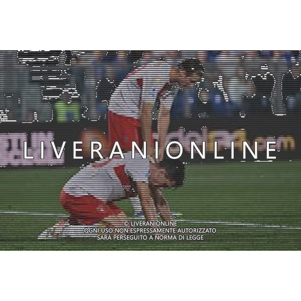 TVRG Como vs Genoa nella foto Patrizio Masini (Genoa) e Lorenzo Colombo (Genoa) delusione dopo la doppia occasione da gol fallita Como 15-09-2025 Stadio Giuseppe Sinigaglia Como vs Genoa Campionato Serie A Enilive - 3a giornata foto Roberto Garavaglia/Agenzia Aldo Liverani sas