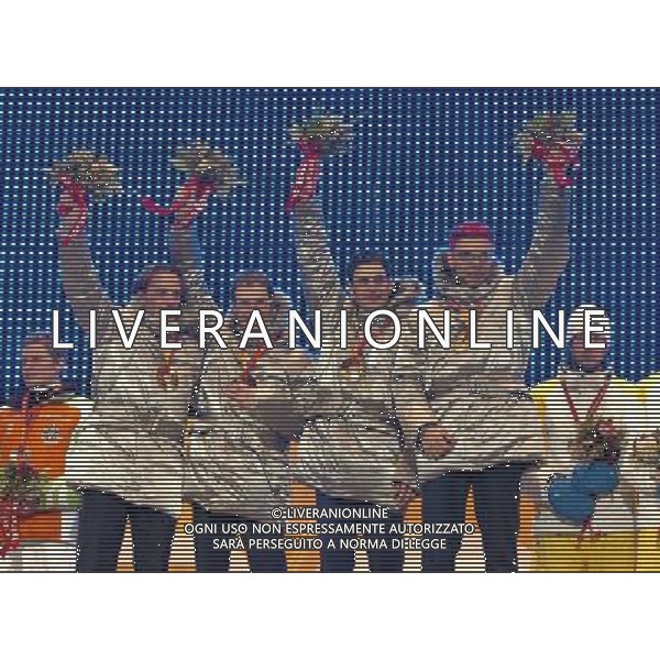 TORINO 19/02/2006 XX OLIMPIADI INVERNALI MEDALS PLAZA NELLA FOTO DI CENTA GIORGIO CON VALBUSA FULVIO, PILLER COTTRER PIETRO E ZORZI CRISTIAN PH GIGI ARCAINIAG.ALDO LIVERANI